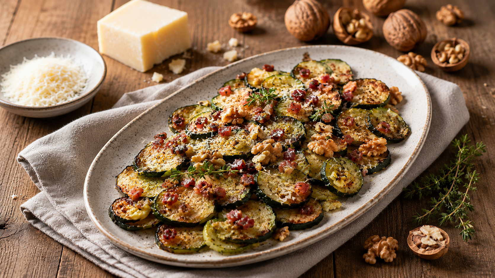 ZUCCHINE AL FORNO con speck noci e pecorino | Inventaricette