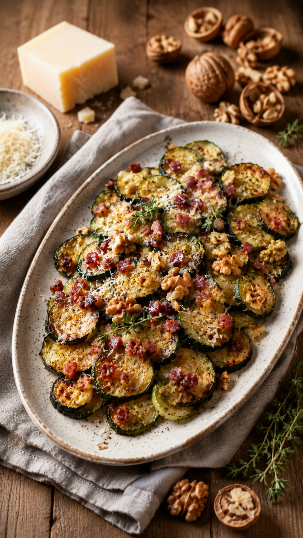 ZUCCHINE AL FORNO con speck noci e pecorino | Inventaricette
