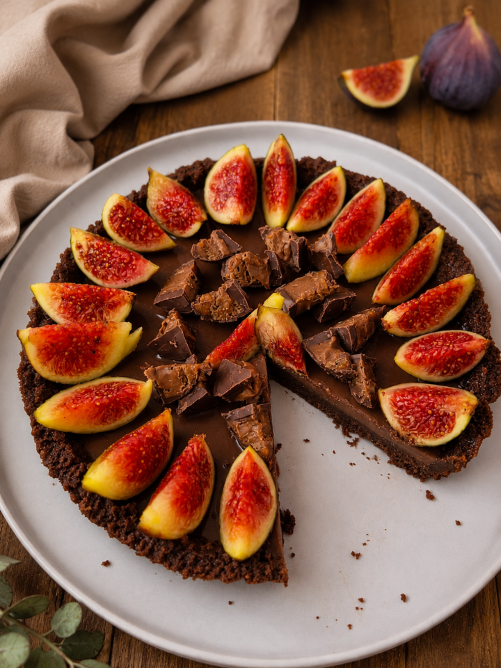 Crostata con fichi caramello e cioccolato senza forno| Inventaricette