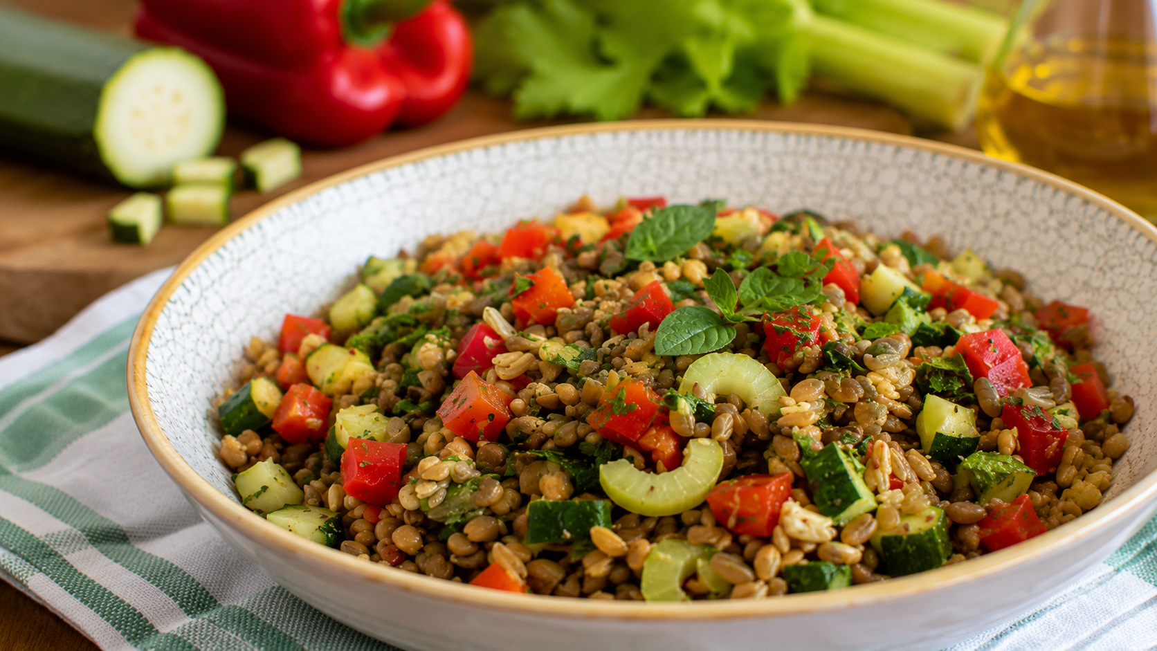 INSALATA DI LENTICCHIE E FARRO vegan | insalata fredda light