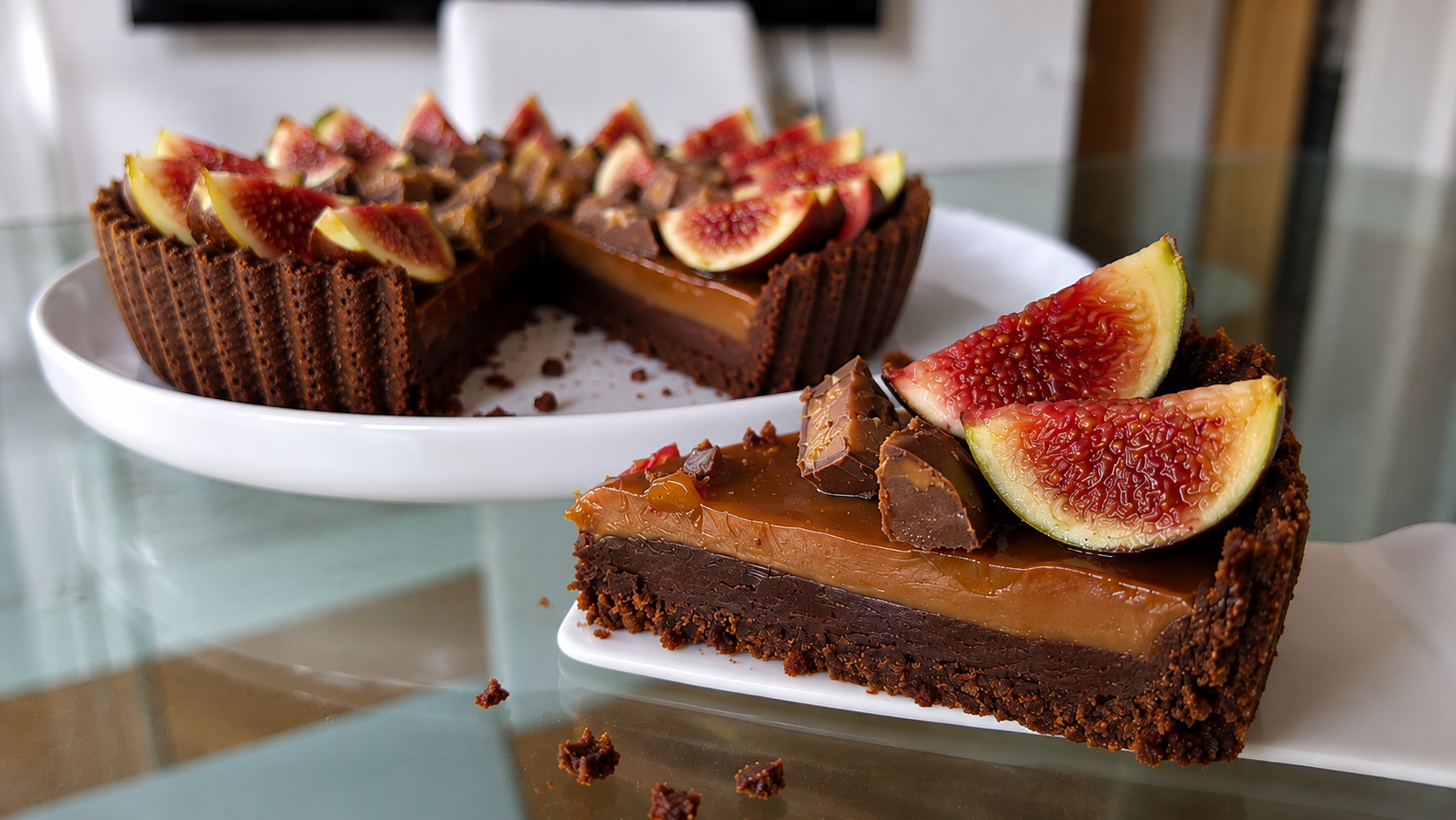 Crostata con fichi caramello e cioccolato senza forno| Inventaricette