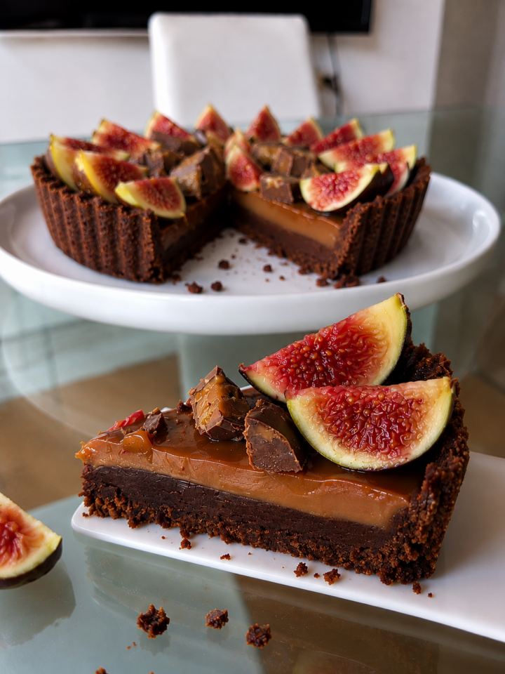 Crostata con fichi caramello e cioccolato senza forno| Inventaricette