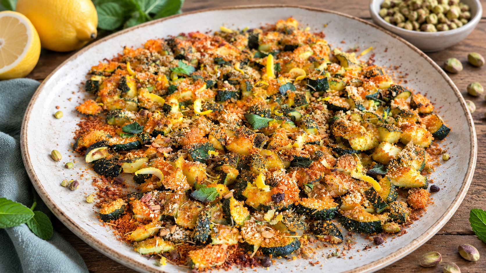 Zucchine gratin con pistacchi menta e limone | Inventaricette