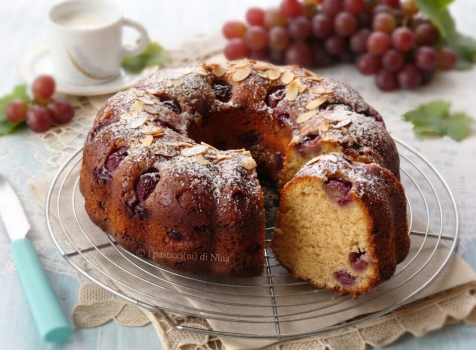 ciambellone soffice all'uva e mandorle ricetta autunnale i pasticcini di Nina