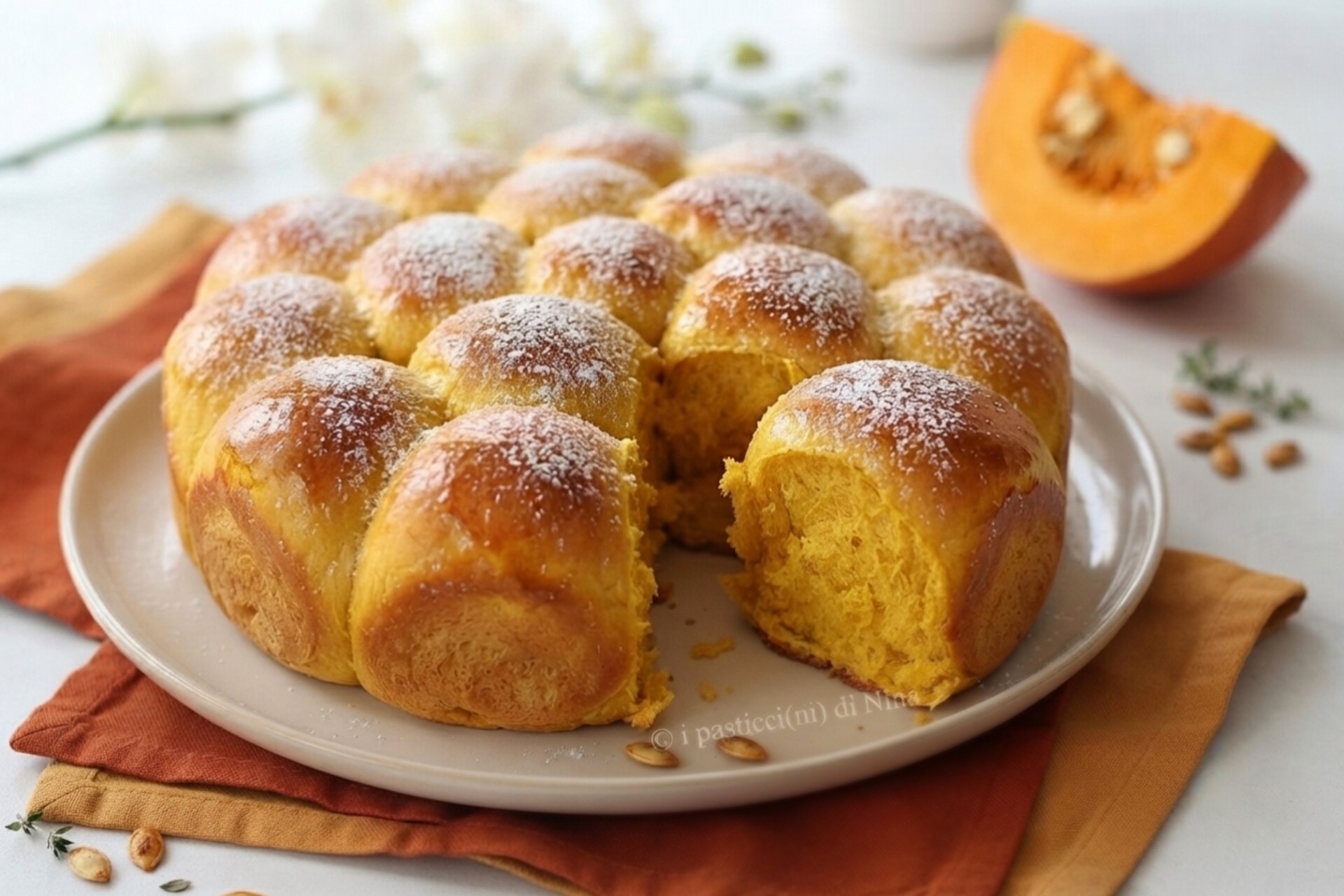Danubio dolce alla zucca: tanti panini soffici da staccare e gustare ricetta autunnale i pasticcini di Nina
