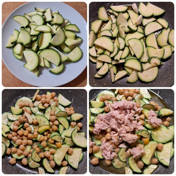 Pasta con zucchine ceci e tonno