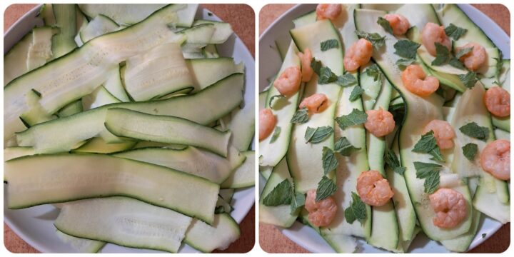 Insalata di zucchine crude e gamberi