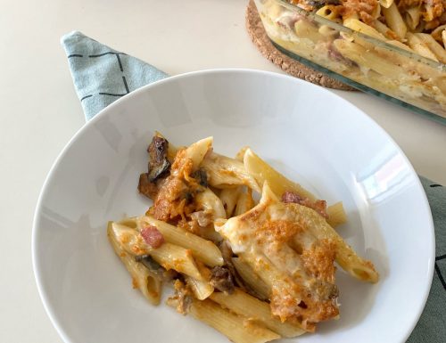 Pasta al forno zucca e pancetta affumicata