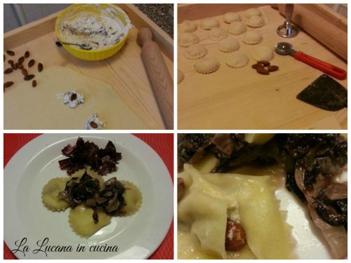 Ravioli con gorgonzola, radicchio e mandorle