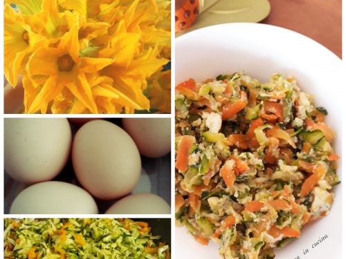 Uova strapazzate con zucchine, fiori di zucca e carote