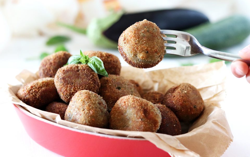 Polpette di melanzane e zucchine forchetta