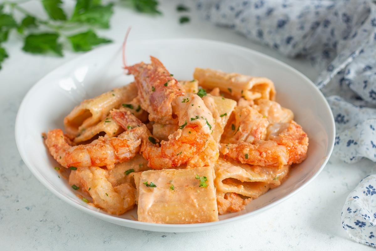 Paccheri cremosi ai gamberi