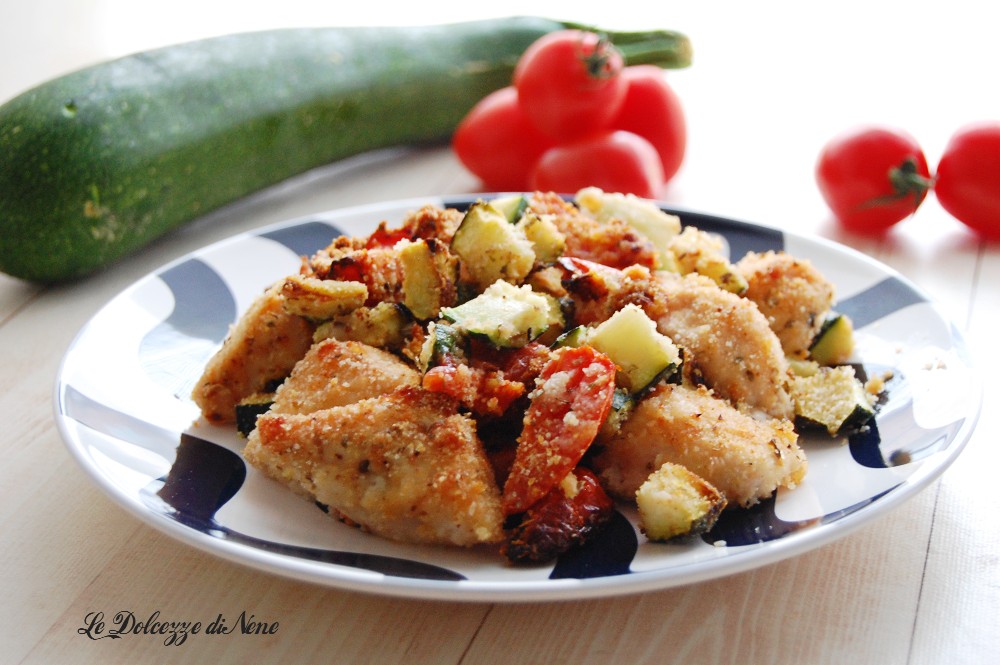 Bocconcini di pollo e verdure in friggitrice ad aria