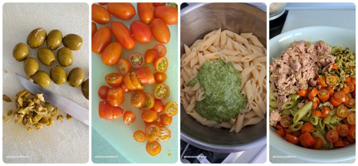 pasta fredda al pesto con tonno e pomodorini