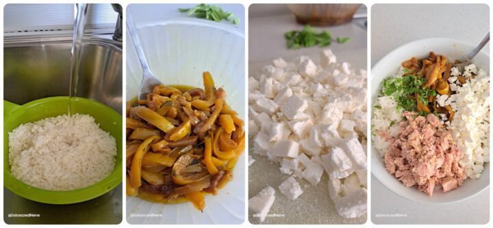 riso freddo con peperoni, tonno e feta