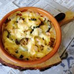 Nidi di tagliatelle gratinati ai gamberi e zucchine