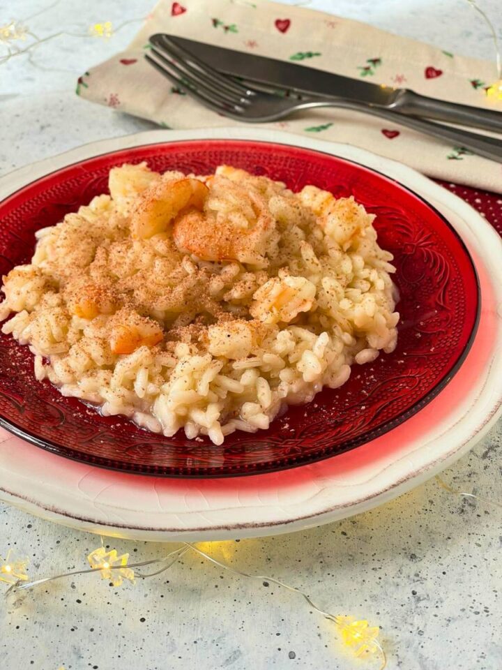 risotto con gamberi e polvere di lampone 