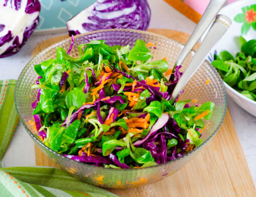 Insalata valeriana cavolo viola e carote, sana, gustosa e nutriente