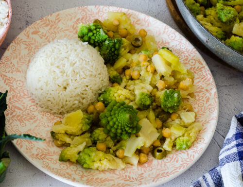Insalata tiepida con broccolo romano, ceci e patate