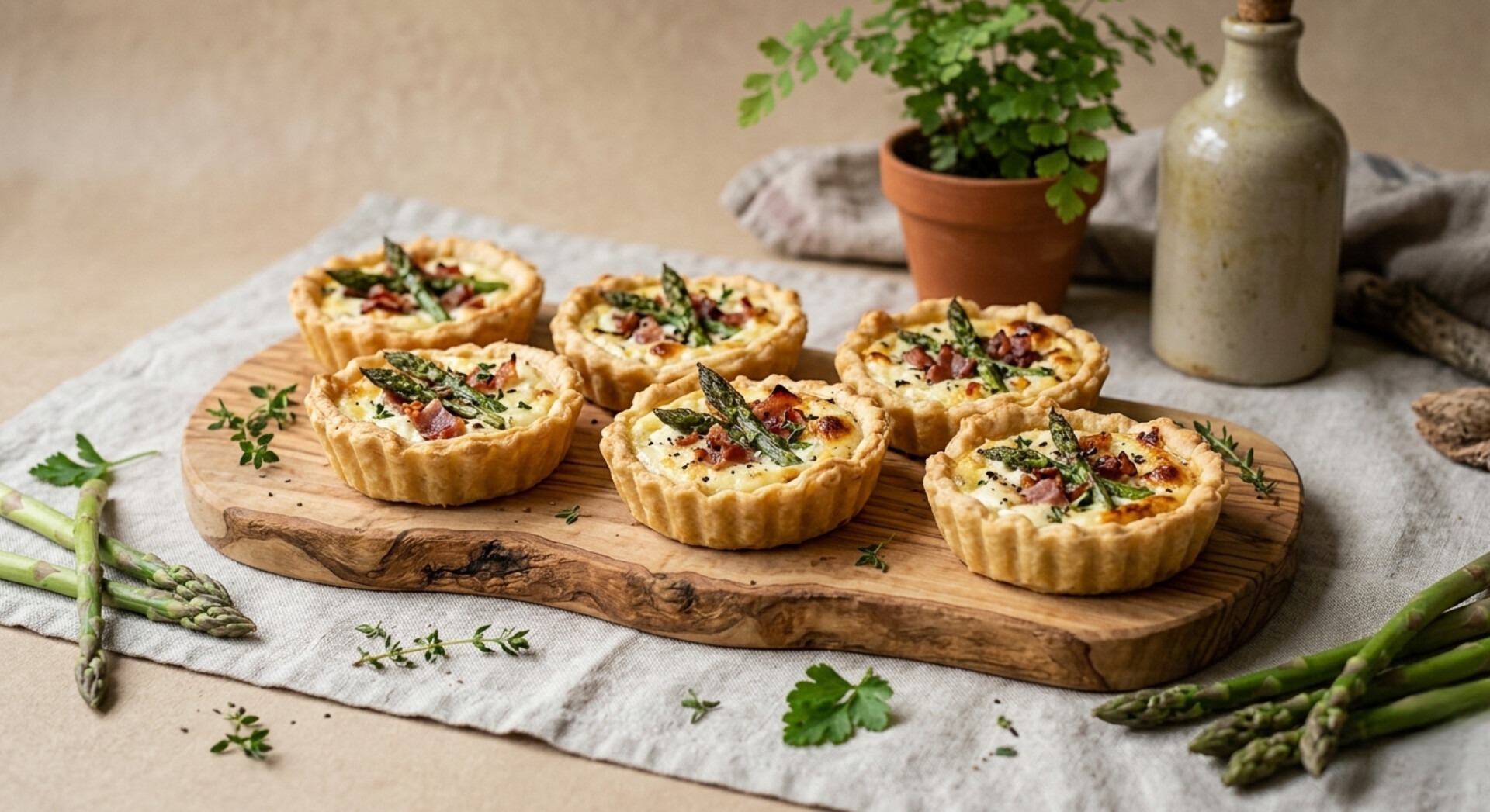 Tartellette con asparagi, speck e stracchino