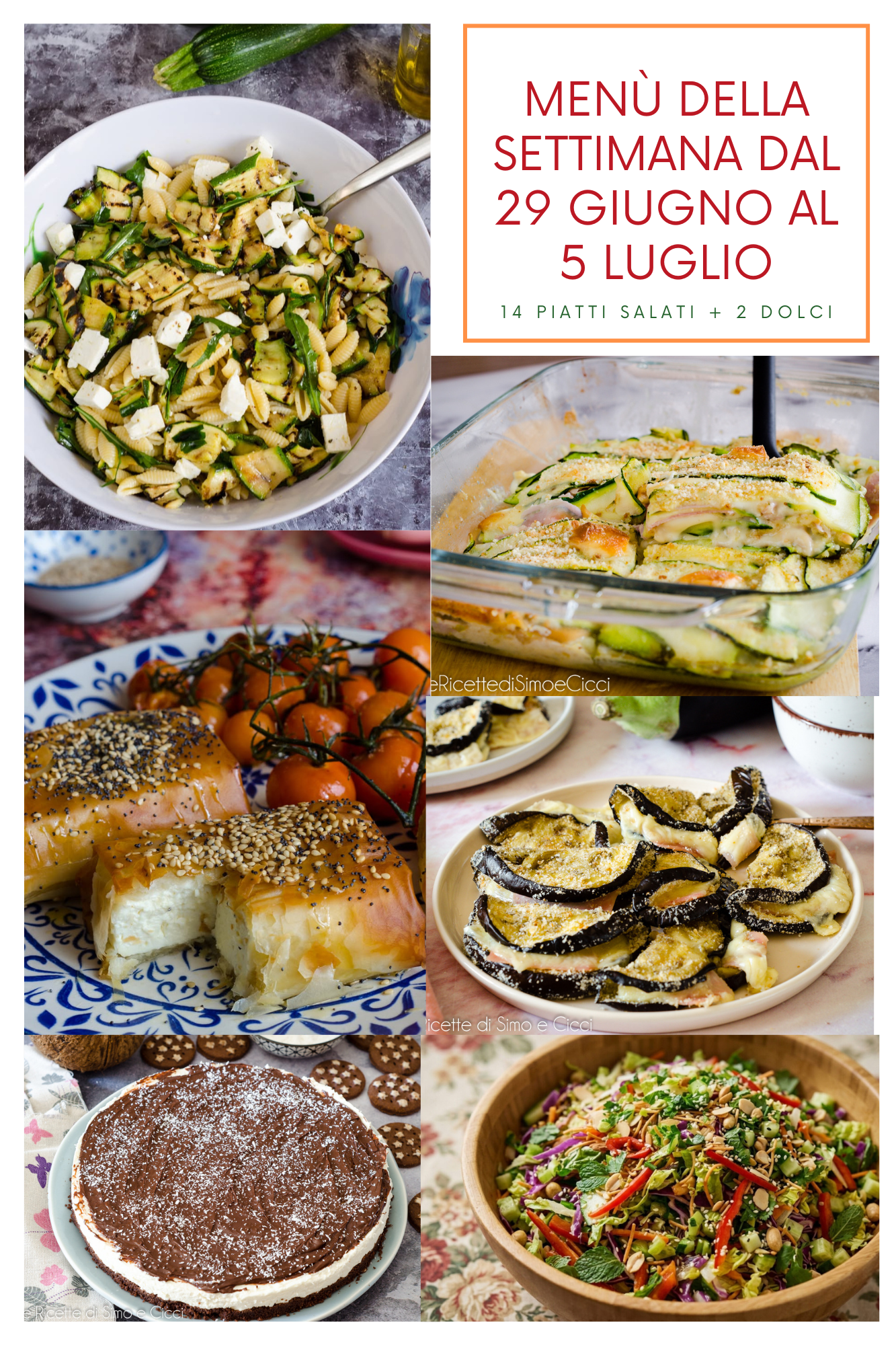 Menù settimanale dal 29 giugno al 5 luglio