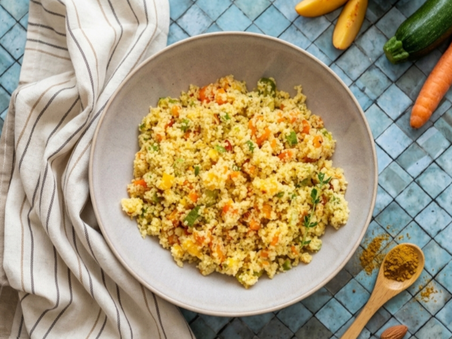 Cous Cous freddo con pesche e verdure