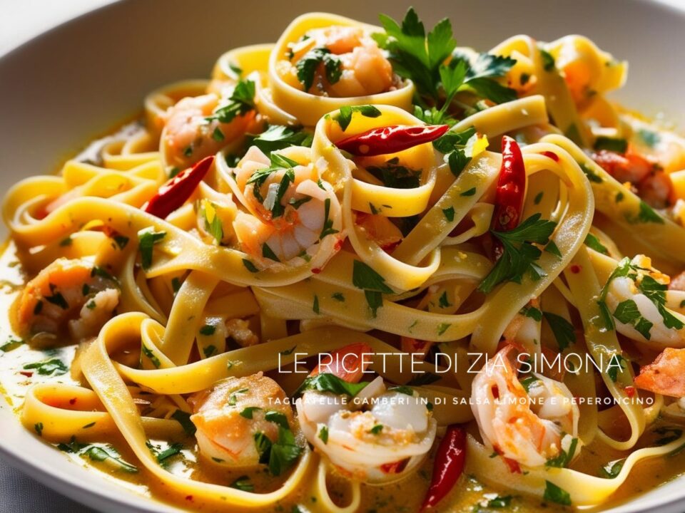 tagliatelle ai gamberi in salsa di limone e peperoncino