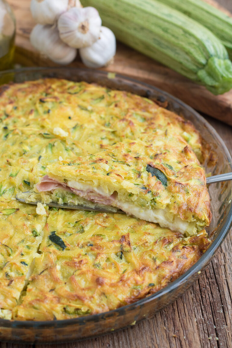 TORTINO DI PATATE E ZUCCHINE con prosciutto e formaggio, al forno
