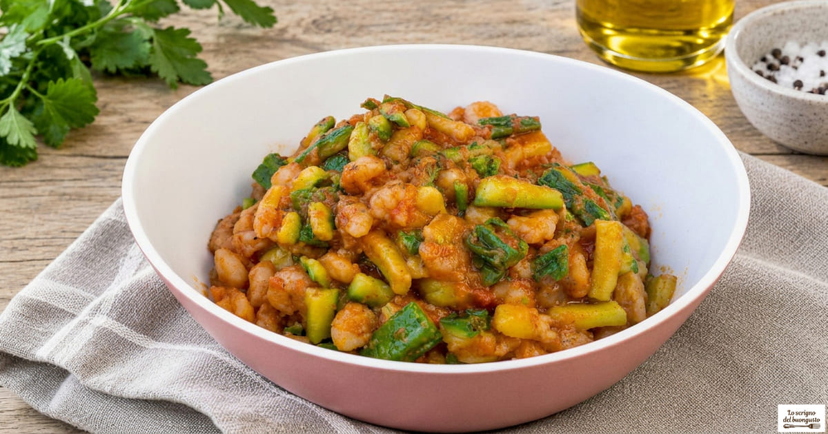 Zucchine e gamberetti al pomodoro