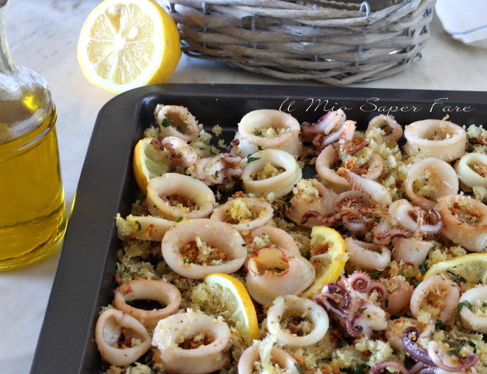 Calamari gratinati al forno con panatuta al limone ricetta il mio saper fare