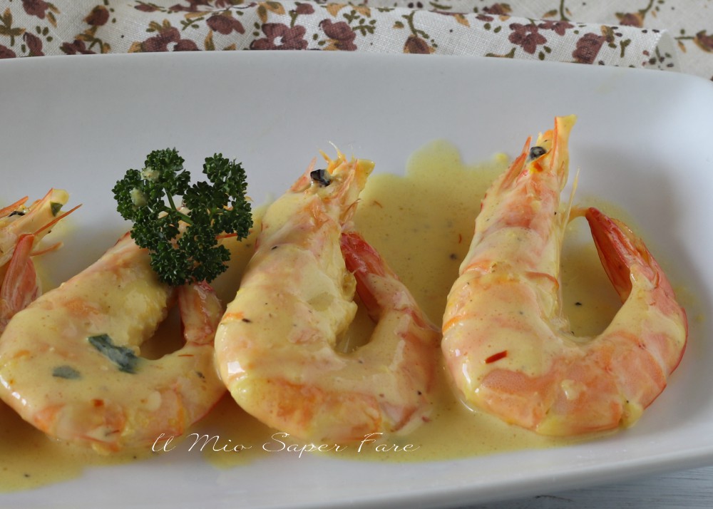 Gamberi in padella con crema allo zafferano ricetta il mio saper fare