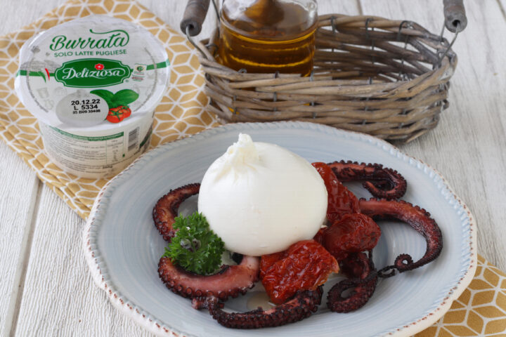 Polpo rosticciato con burrata e pomodori secchi Il mio Saper fare ricette