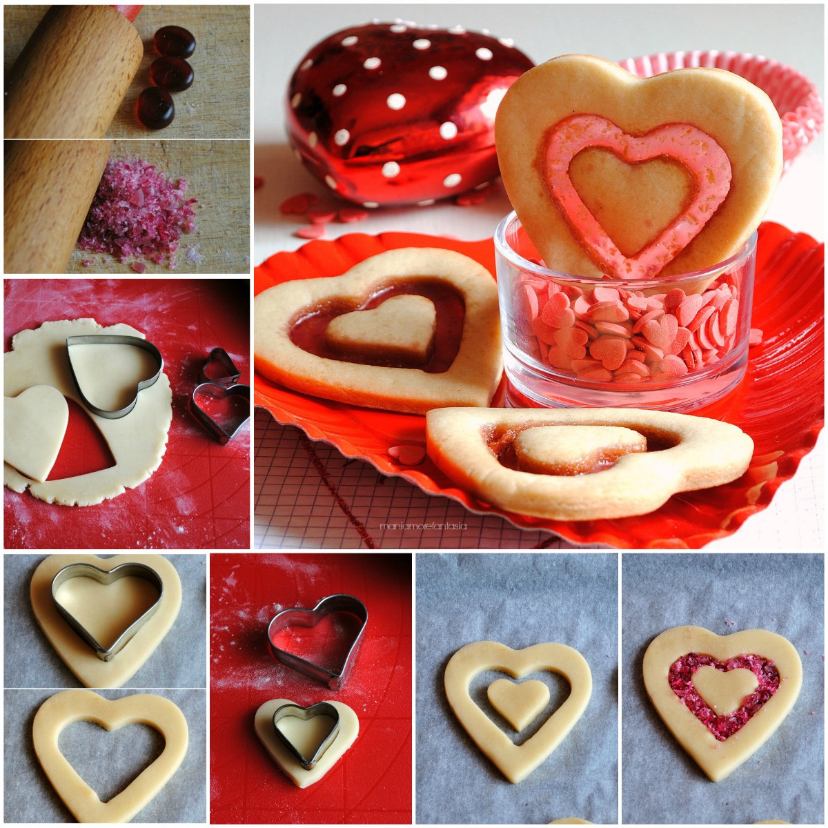 Pasta per preparare biscotti a forma di cuore il giorno di San Valentino.  Pasticceria fatta in casa. Stampi da forno in plastica rossa e verde Foto  stock - Alamy