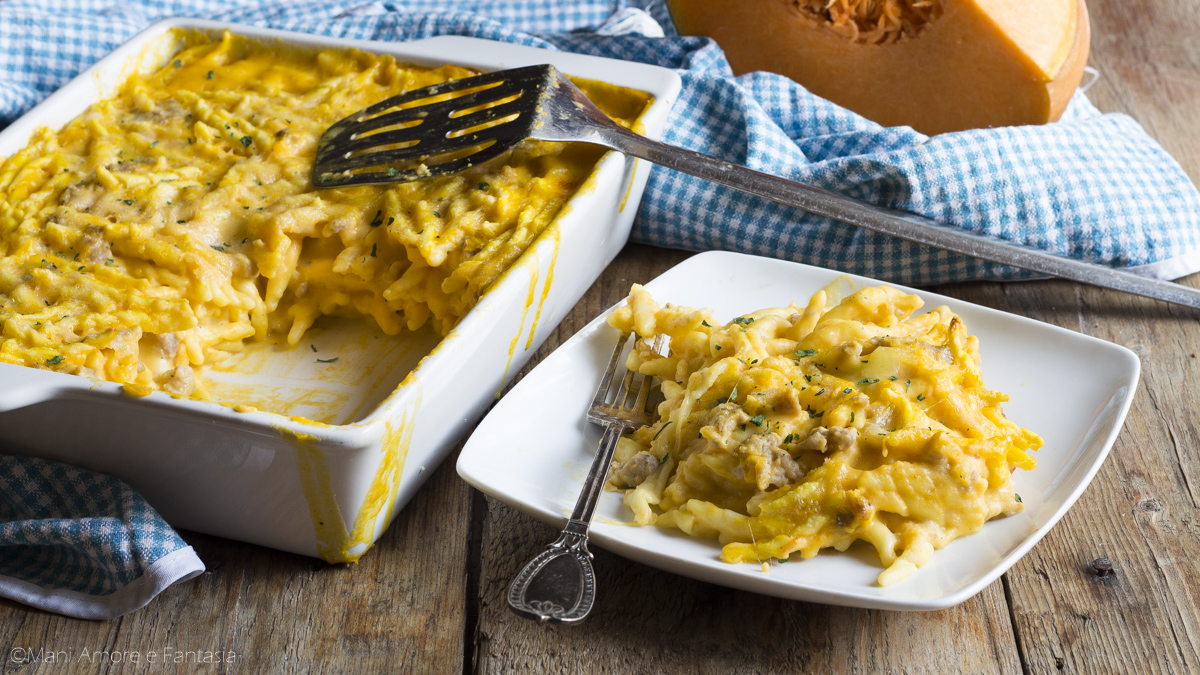 PASTA AL FORNO con ZUCCA e SALSICCIA, primo cremoso ...