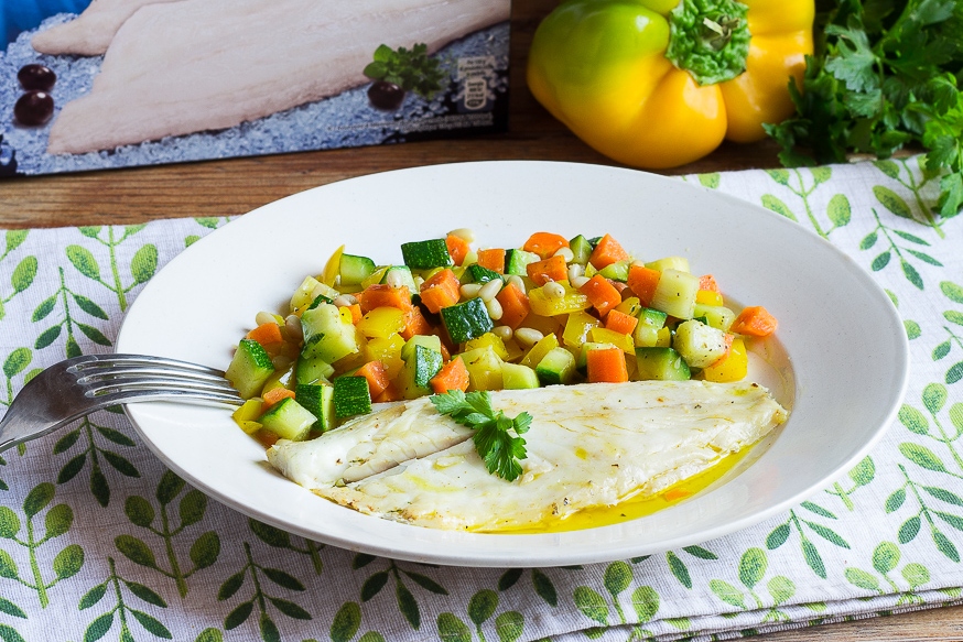 branzino con verdurine croccanti
