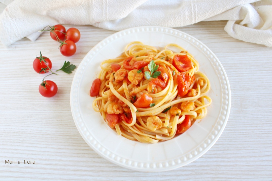 Pasta con Gamberetti e Pomodorini Mani in frolla