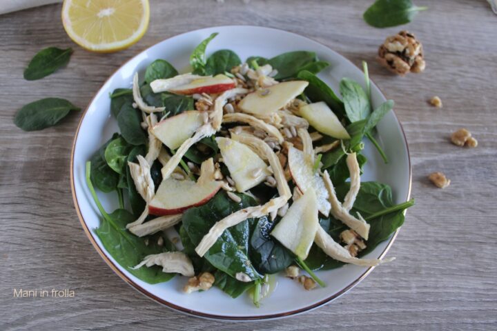 Insalata di pollo con Spinacini noci e semi
