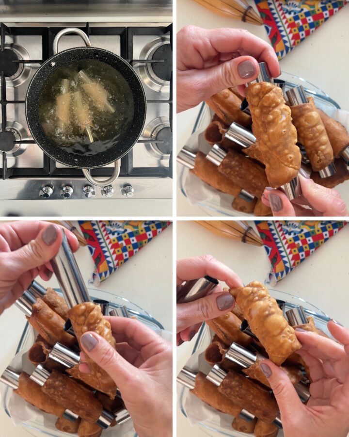 cannoli siciliani con la ricotta passo passo, la frittura