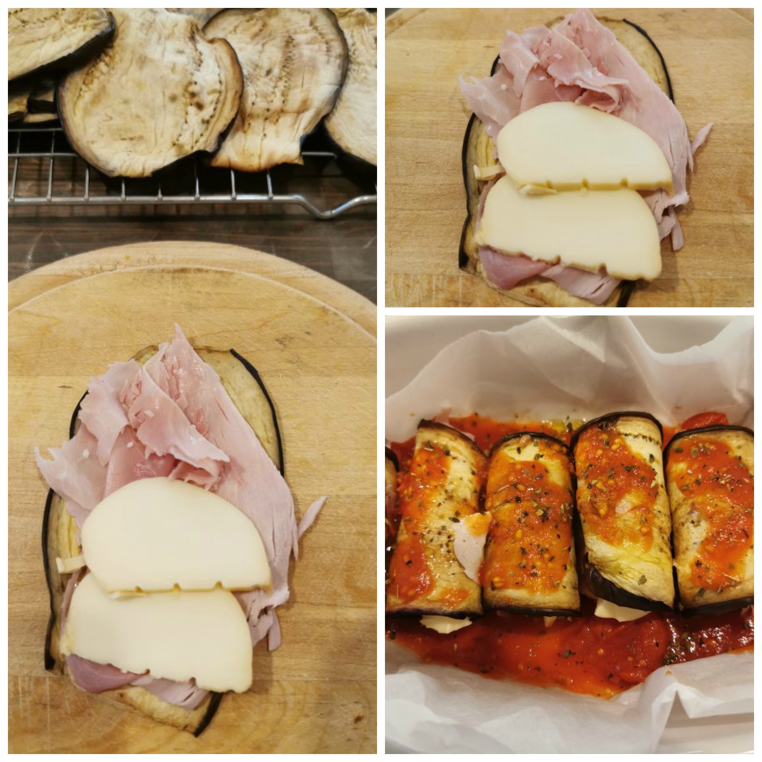 Involtini di melanzane con provola affumicata e prosciutto cotto