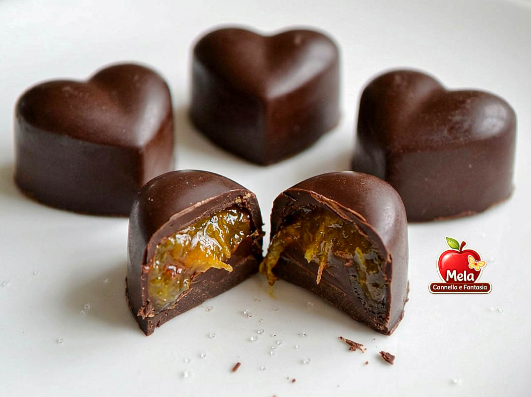 cioccolatini fatti in casa ripieni di marmellata di arance