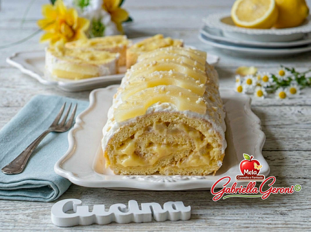 rotolo soffice all'ananas con crema pasticcera
