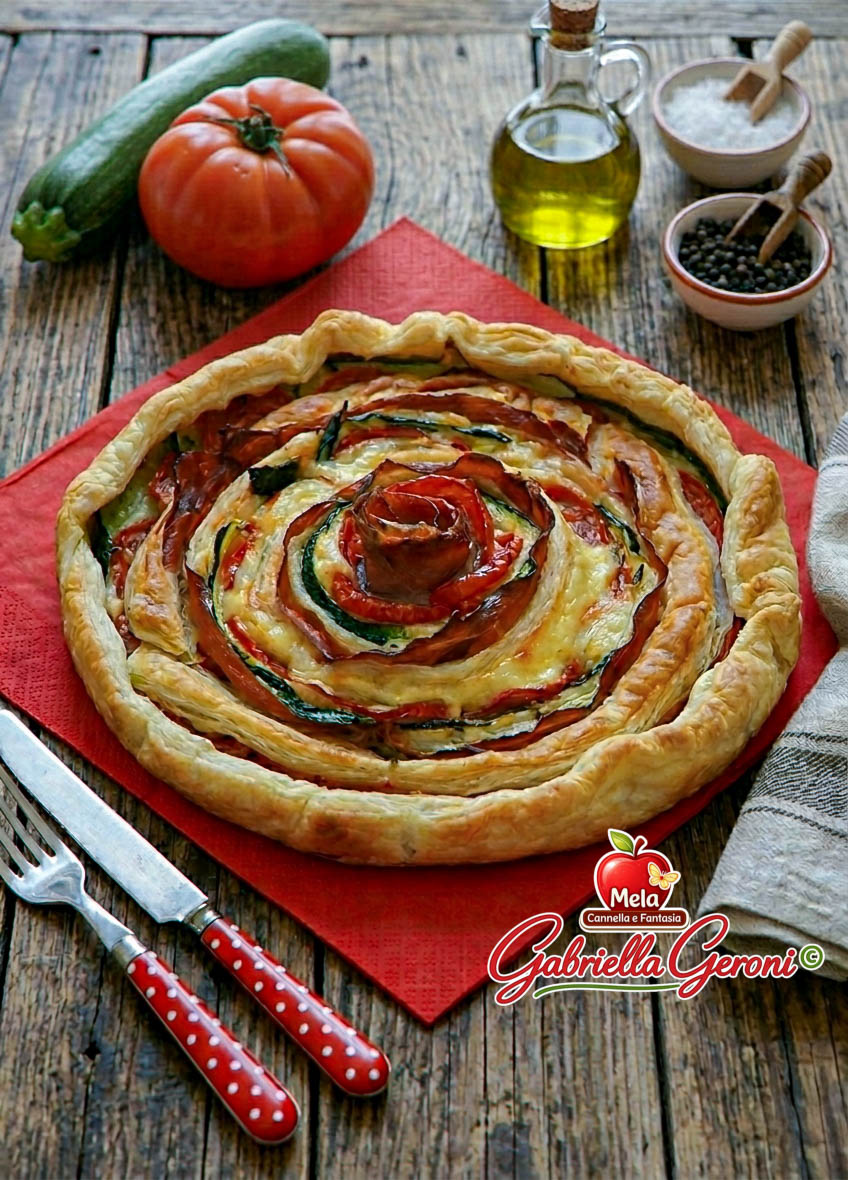 torta salata spirale con verdure e provola affumicata