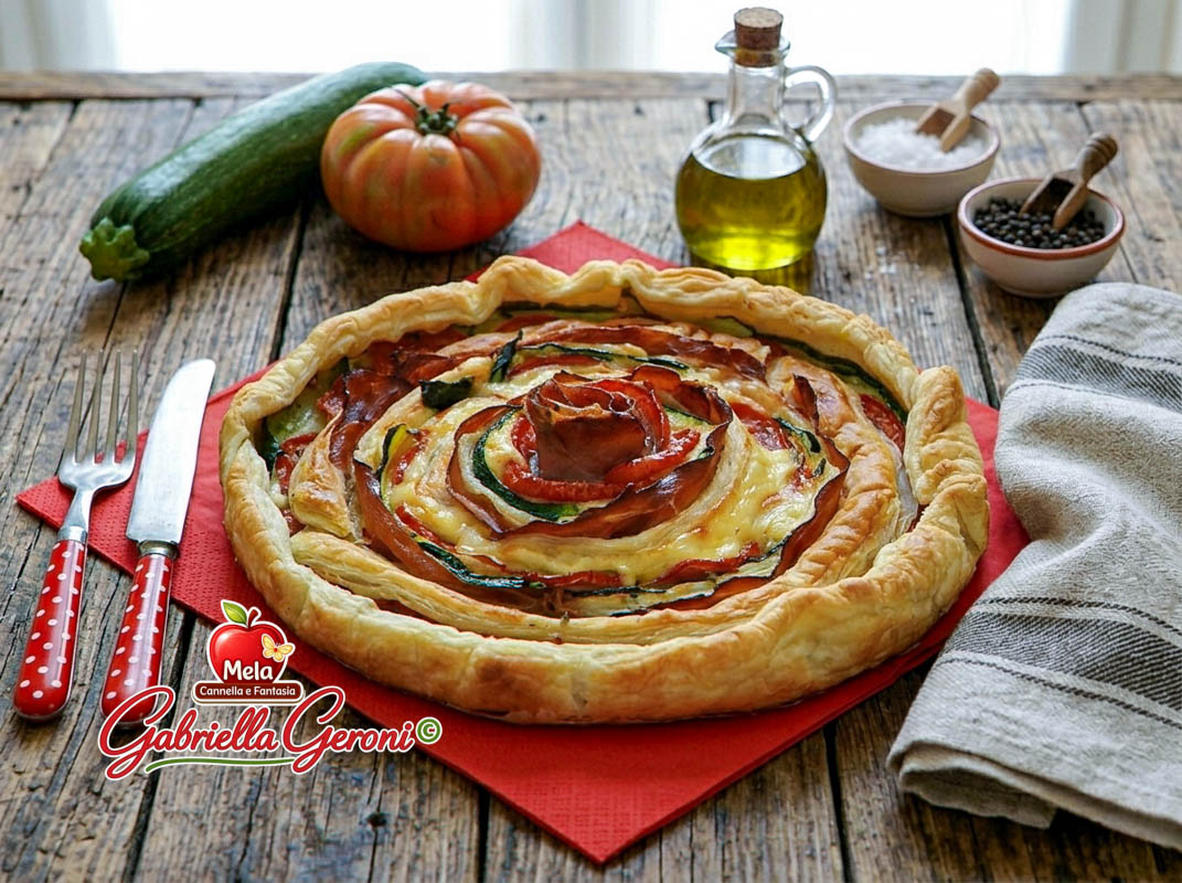 torta spirale con verdure e provola affumicata