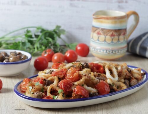 Calamari gratinati velocissimi con pomodorini e olive, in friggitrice ad aria o forno