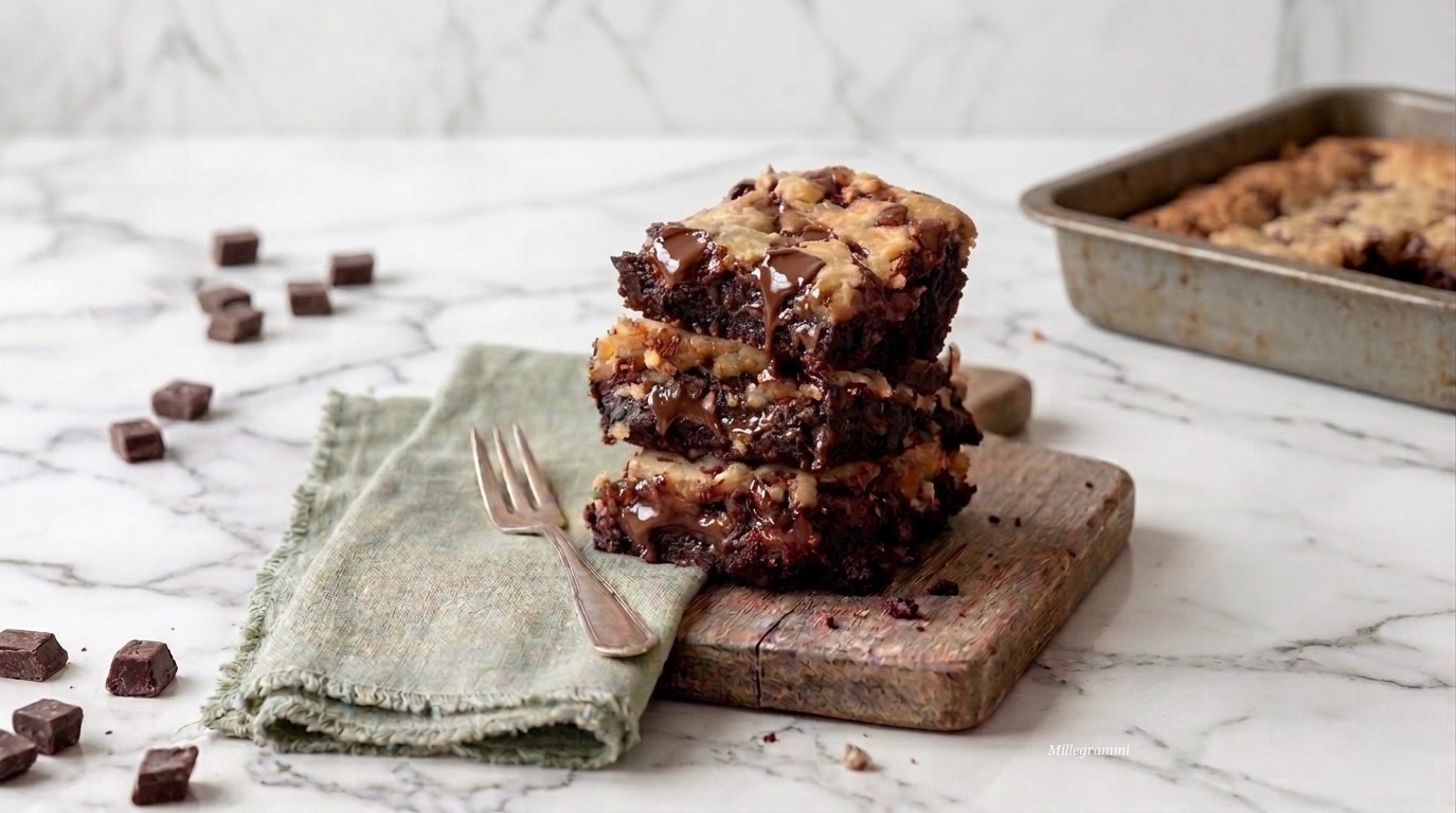 torta brookies con brownie al cioccolato e cookie in teglia