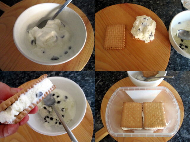 Preparazione del biscotto gelato light con gocce di cioccolato