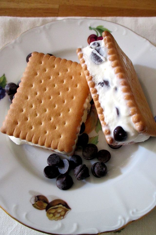 Biscotto gelato light in piattino con gocce di cioccolato