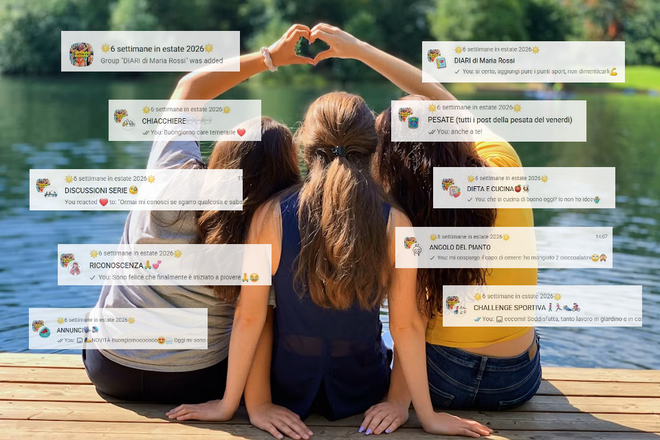 Le sezioni della comunità WhatsApp degli eventi 6 settimane di Mangia senza Pancia