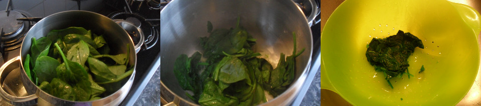 Spinacine di pollo light, spinaci lavati, appassiti e scolati