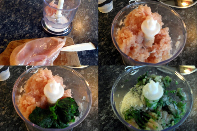 Spinacine di pollo light, preparazione dell'impasto di pollo e spinaci